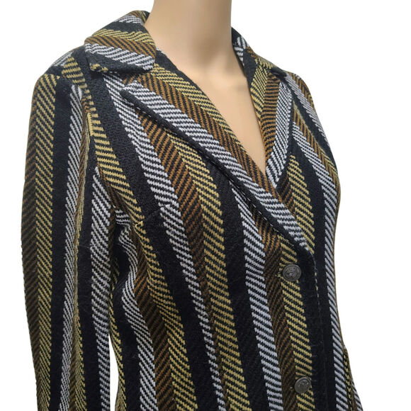 70s Striped Tread Design Fitted Single Breasted Blazer Outside Pockets SZ Small - Picture 6 of 9